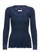 Rwbernadine Organic Ls V-Neck Lace Rosemunde Navy
