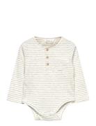 Striped Cotton Bodysuit Mango Cream