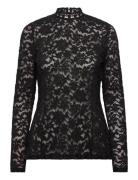 Rwdelicia Lace Ls T-Neck T-Shirt Rosemunde Black