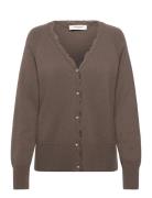 Rwlaica Cashmere Ls V-Neck Lace Car Rosemunde Brown