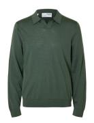 Slhtray Ls Knit Merino Open Polo Selected Green