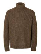 Slhland Ls Knit Relaxed Roll Neck Selected Brown