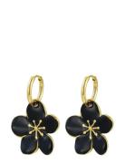 Calista Enamel Earring Black/Gold Bud To Rose Black
