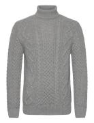 Jacob Cable Roll Neck Jumper Superdry Grey
