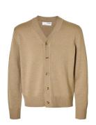 Slhtray Ls Merino Chunky V-Neck Cardigan Selected Beige
