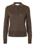 Slfthea Ls Knit Merino Collar Neck Noos Selected Brown