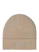 Patch Chunky Rib Cotton Beanie Calvin Klein Beige