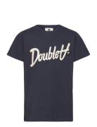 Ola Kids Script & Badge T-Shirt WOOD WOOD Navy