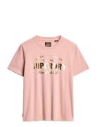 Luxe Metallic Logo Relaxed Tee Superdry Pink