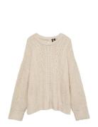 Vmsia Ls Bow Cb Cable Knit Exp Vero Moda Beige