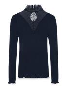 Rwbeatha Silk Ls Lace T-Shirt Rosemunde Navy