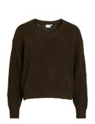 Vilampe V-Neck L/S Knit Top-Noos Vila Brown