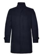 Recycled Wool Funnel Neck Coat Lindbergh Navy