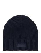 Patch Chunky Rib Cotton Beanie Calvin Klein Navy