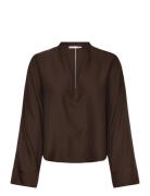 Nina V-Neck Silk Blouse Ahlvar Gallery Brown