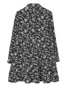 Printed Frill Tunic Dress Lexington Clothing Black