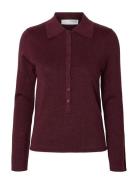 Slflura Ls Slim Knit Collar Neck Selected Burgundy