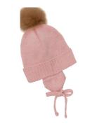 Bonnet Wool Knit Alpaca Pompom Huttelihut Pink