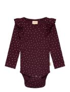 Body L/S Frill Modal Heart Petit Piao Burgundy