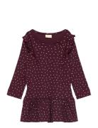 Dress L/S Frill Modal Heart Petit Piao Burgundy