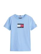 Tommy Script Flag Print Tee Ss Tommy Hilfiger Blue