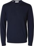 Selected Homme Slhtray LS Knit Merino Crew Neck NO Mand Blå Sweaters R...