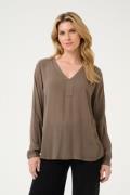 Kaffe Amber Blouse LS Kvinde Major Brown Langærmede Bluser Regular Fit...