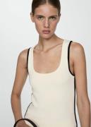 MANGO Knitted top With Contrast Details Kvinde Light Beige Tanktoppe S...