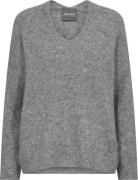 Mos Mosh Mmthora Vneck Knit Kvinde Grey Melange Sweaters Str M - hos M...