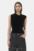 Ganni Velvet Jersey Ruched Crossover Blou Kvinde Black Langærmede Blus...