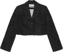 Ganni Boucle Jacquard Suiting Cropped Bla Kvinde Black Blazere Str 40 ...