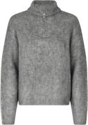 Modström Kanemd Wool zip Tneck Kvinde Dark Grey Melange Sweaters Str L...