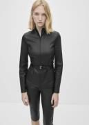 MANGO 100% Leather Jacket With Double zip Kvinde Black Overgangsjakker...