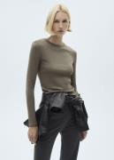 MANGO Ribbed Knit Tshirt Kvinde Beige - Khaki Kortærmede T-shirts Str ...