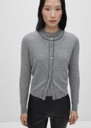 MANGO Cardigan 100% Wool Decorative Stitc Kvinde Medium Grey Cardigans...