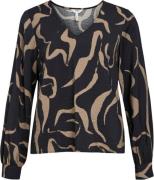 Object Objjacira L/S Vneck TOP Noos Kvinde Black/desert Taupe Abstract...