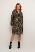 Kaffe Kakarina Amber Dress Kvinde Black And Brown Animal Print Midi Kj...