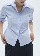 MANGO Gathered Details Cotton Shirt Kvinde Lt-pastel Blue Skjorter Str...