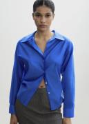 MANGO Satin Lyocell Shirt Kvinde Medium Blue Skjorter Str L - hos Maga...