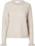 Selected Femme Slflulu LS Wool Knit Frill Cuff Oneck N Kvinde Birch/me...