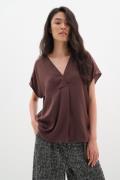 InWear Rindaiw Top Kvinde Brown Puce Kortærmede Bluser Loose Fit Str 4...