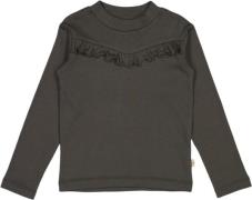 Wheat Rib Tshirt Flæse Str 3 år / 98 cm - Black Granite Langærmede T-s...