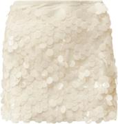 OW Collection Pluto Sequin Mini Skirt Kvinde Light Beige Korte Nederde...