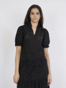 Neo Noir Odesa Embroidery Blouse Kvinde Black Kortærmede Bluser Str 40...