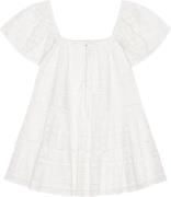 Ganni Light Broderie Anglaise Layer Dress Kvinde Egret Korte Kjoler St...