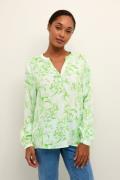 Kaffe Kaida BBB Blouse Kvinde Green Flower Print Langærmede Bluser Reg...