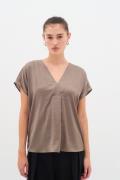 InWear Rindaiw Top Kvinde Sandy Grey Kortærmede Bluser Loose Fit Str 4...