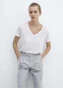 MANGO Vneck Linen T-shirt Kvinde White Kortærmede T-shirts Str L - hos...