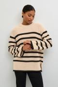 Kaffe Kacilla Knit Pullover Kvinde Sand Dollar / Black Stripe Sweaters...