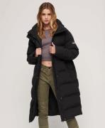 Superdry Hooded Longline Puffer Jacket Kvinde Black Dunjakker Str S - ...